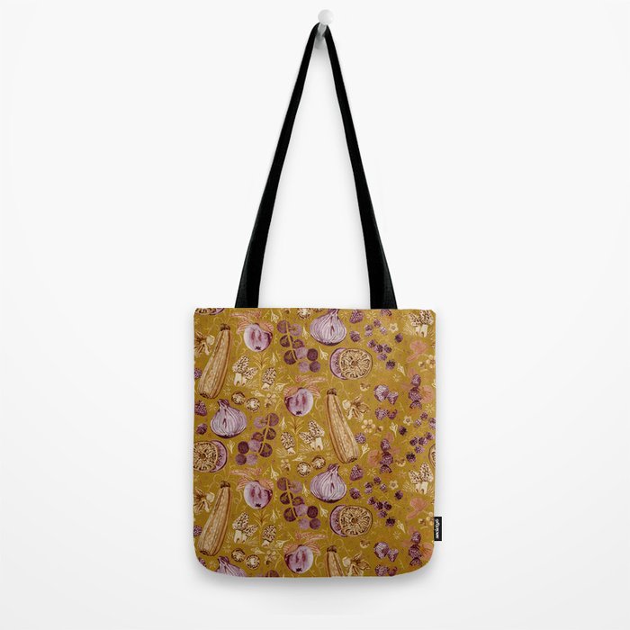 Garden Vegetables & Fresh Fruit in Harvest Yellow Tote Bag Gallery Image 2