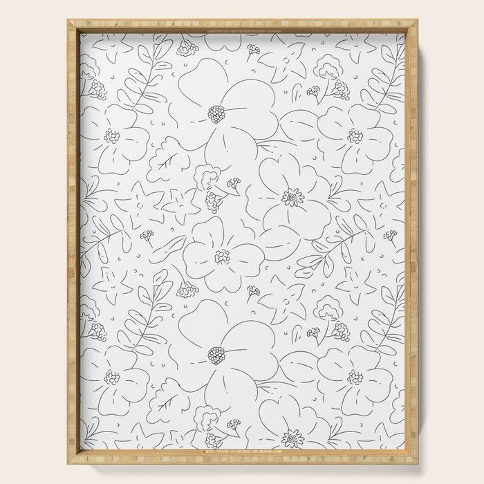 Black and white flower art pattern Serving Tray Gallery Image 1