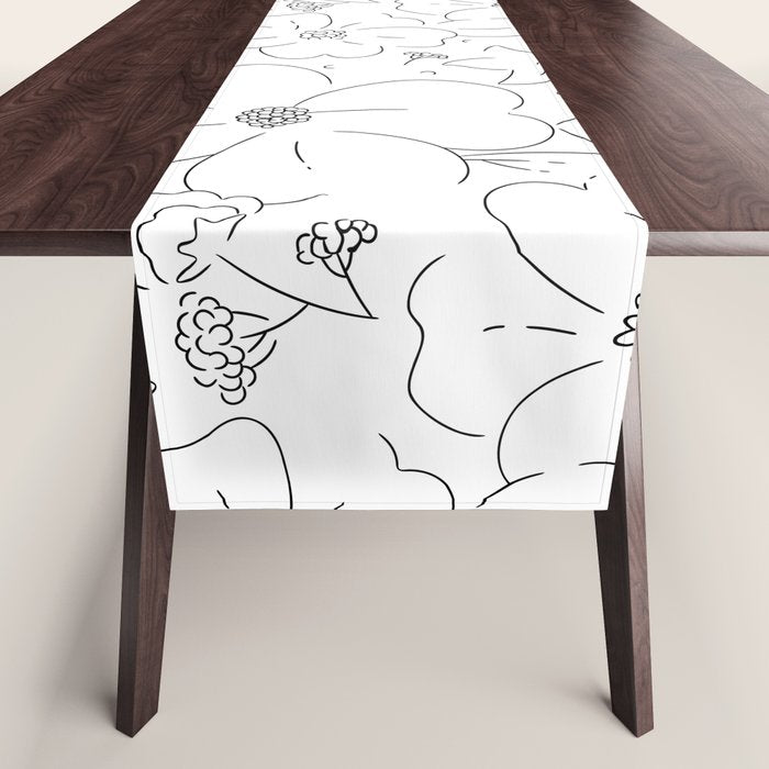 Black and white flower art pattern Table Runner Gallery Image 1