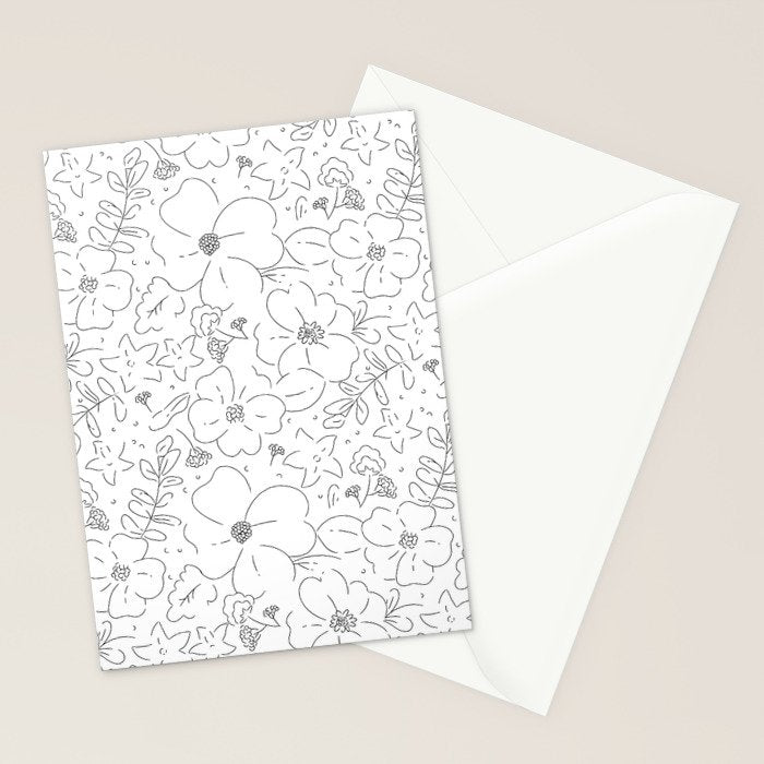Black and white flower art pattern Stationery Card Gallery Image 2