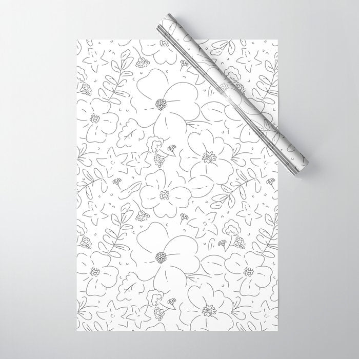 Black and white flower art pattern Wrapping Paper Gallery Image 1