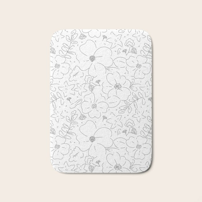 Black and white flower art pattern Bath Mat Gallery Image 1