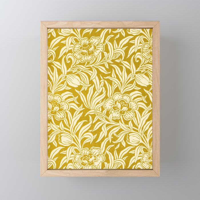 Mustard Floral Vintage Botanical Pattern Mini Art Print Gallery Image 1