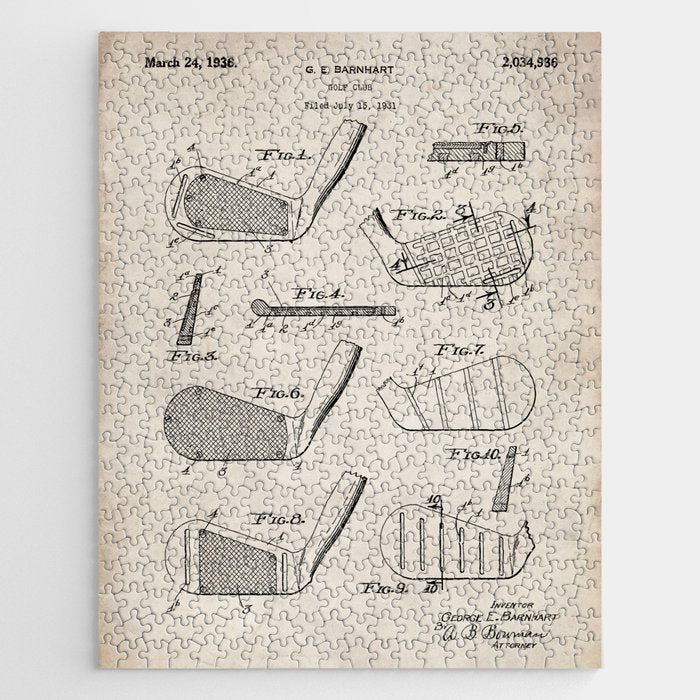 Golf Clubs Patent - Golfing Art - Antique Jigsaw Puzzle Gallery Image 1