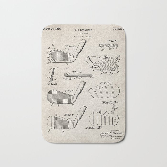 Golf Clubs Patent - Golfing Art - Antique Bath Mat Gallery Image 1