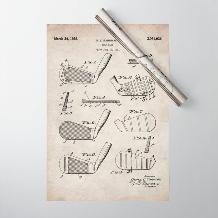 Golf Clubs Patent - Golfing Art - Antique Wrapping Paper Gallery Image 1