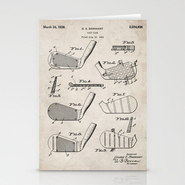 Golf Clubs Patent - Golfing Art - Antique Stationery Card Gallery Image 2