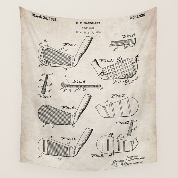 Golf Clubs Patent - Golfing Art - Antique Wall Tapestry Gallery Image 4