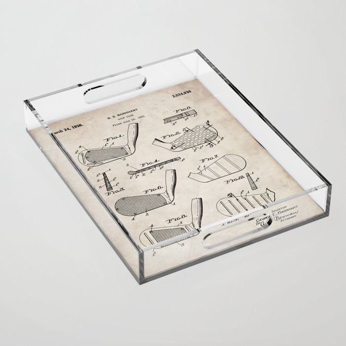 Golf Clubs Patent - Golfing Art - Antique Acrylic Tray Gallery Image 1