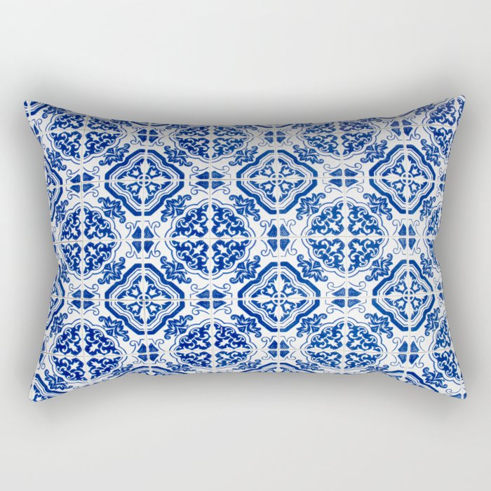 Mediterranean Tile Pattern Portuguese Azulejos Art Rectangular Pillow Gallery Image 1