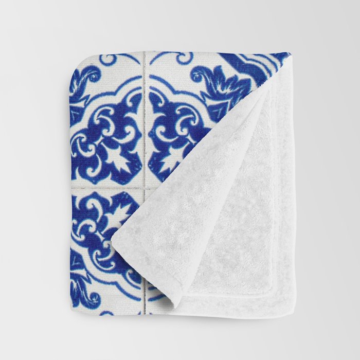 Mediterranean Tile Pattern Portuguese Azulejos Art Throw Blanket Gallery Image 3
