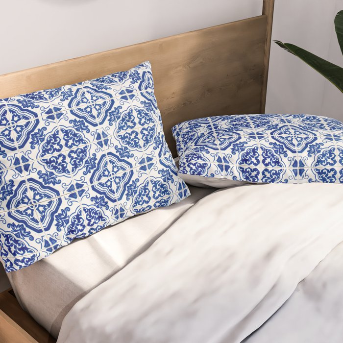 Mediterranean Tile Pattern Portuguese Azulejos Art Pillow Sham Gallery Image 2