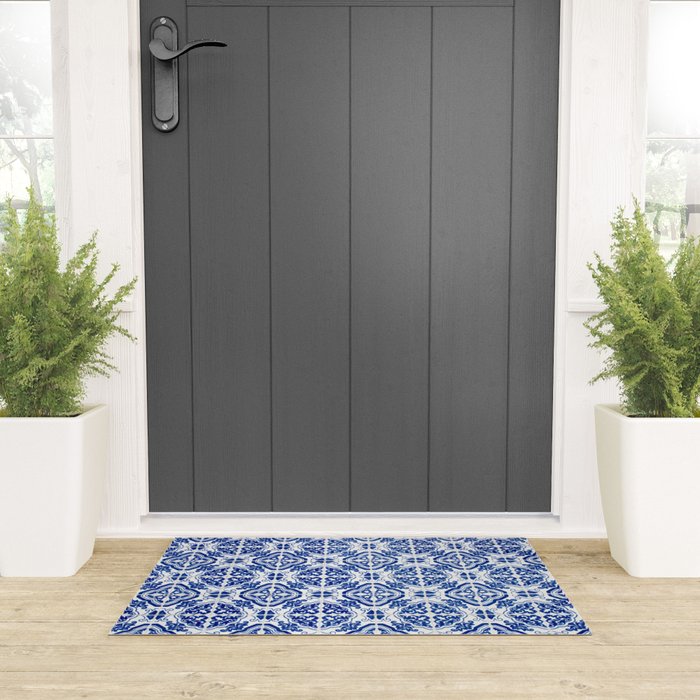 Mediterranean Tile Pattern Portuguese Azulejos Art Welcome Mat Gallery Image 3
