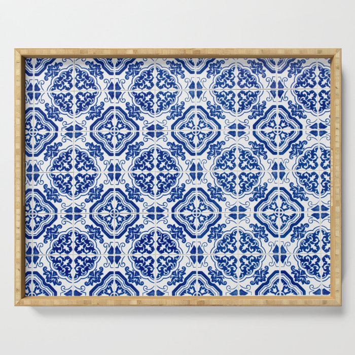 Mediterranean Tile Pattern Portuguese Azulejos Art Serving Tray Gallery Image 1
