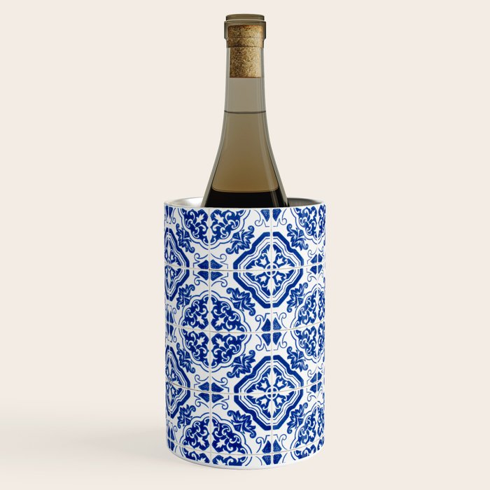 Mediterranean Tile Pattern Portuguese Azulejos Art Wine Chiller Gallery Image 1