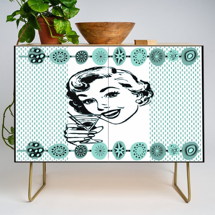 Mid-Century Modern Art Cocktail Teal Credenza Gallery Image 1