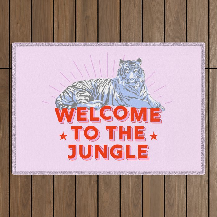 welcome to the jungle - retro tiger Outdoor Rug Gallery Image 1
