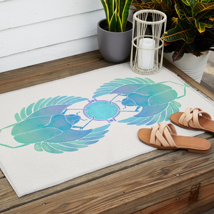 Egyptian Scarab - Turquoise OmbrÃ© Outdoor Rug Gallery Image 2