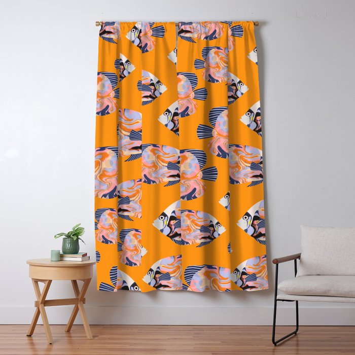 Colorful Tropical Fish and Abstract Ocean Art Window Curtain Gallery Image 5