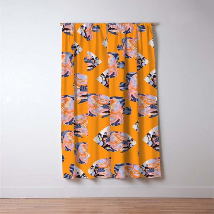 Colorful Tropical Fish and Abstract Ocean Art Window Curtain Gallery Image 3