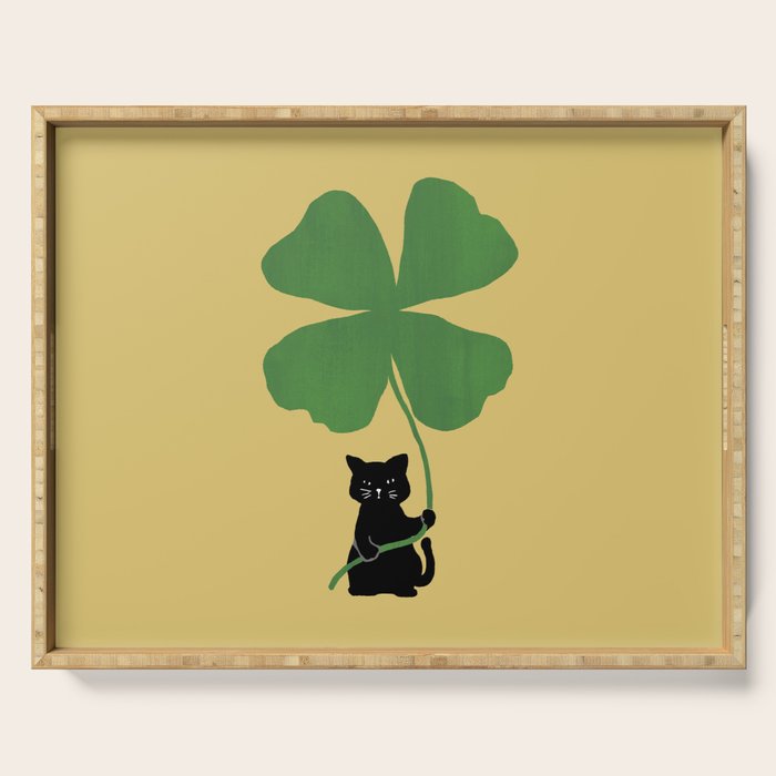 Cat with clover Serving Tray Gallery Image 1