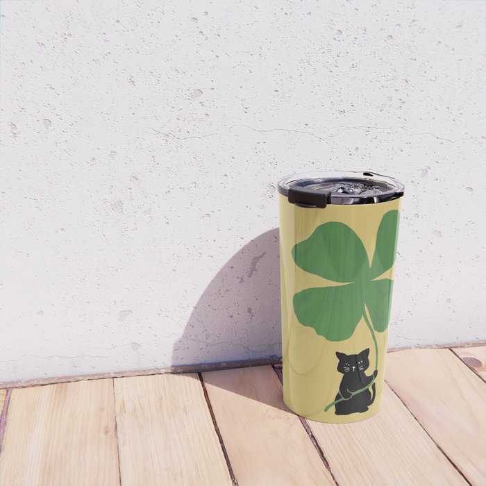 Cat with clover Travel Mug Gallery Image 4