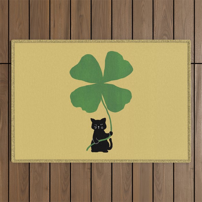 Cat with clover Outdoor Rug Gallery Image 1
