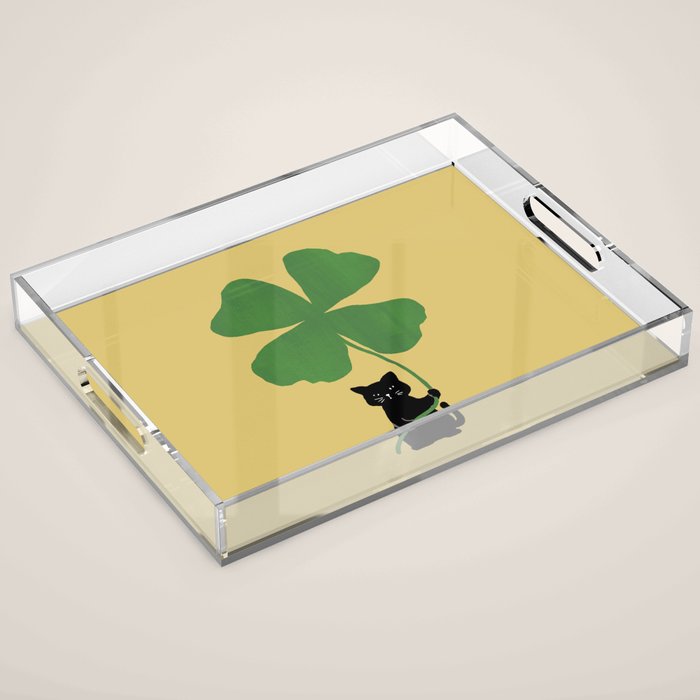 Cat with clover Acrylic Tray Gallery Image 1