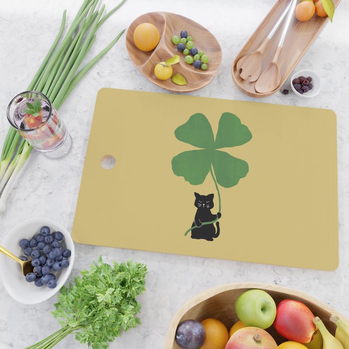 Cat with clover Cutting Board Gallery Image 2