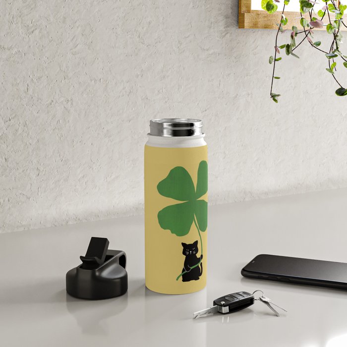 Cat with clover Water Bottle Gallery Image 4