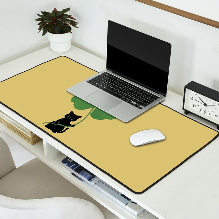 Cat with clover Desk Mat Gallery Image 2