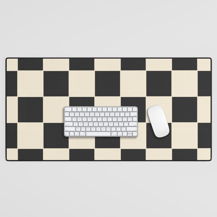 Beige & Black Check, Modern Checkerboard  Desk Mat Gallery Image 1