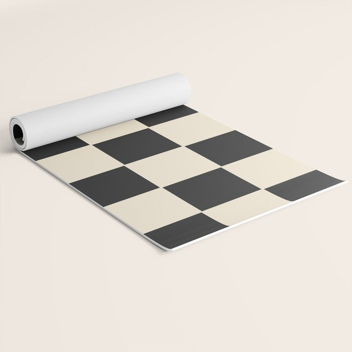 Beige & Black Check, Modern Checkerboard  Yoga Mat Gallery Image 2