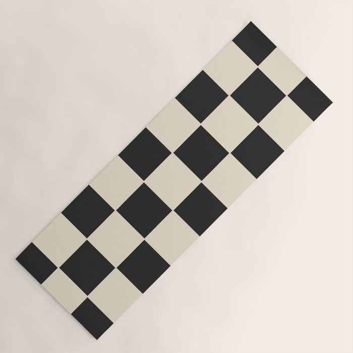 Beige & Black Check, Modern Checkerboard  Yoga Mat