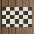 Beige & Black Check, Modern Checkerboard  Outdoor Rug Gallery Image 1