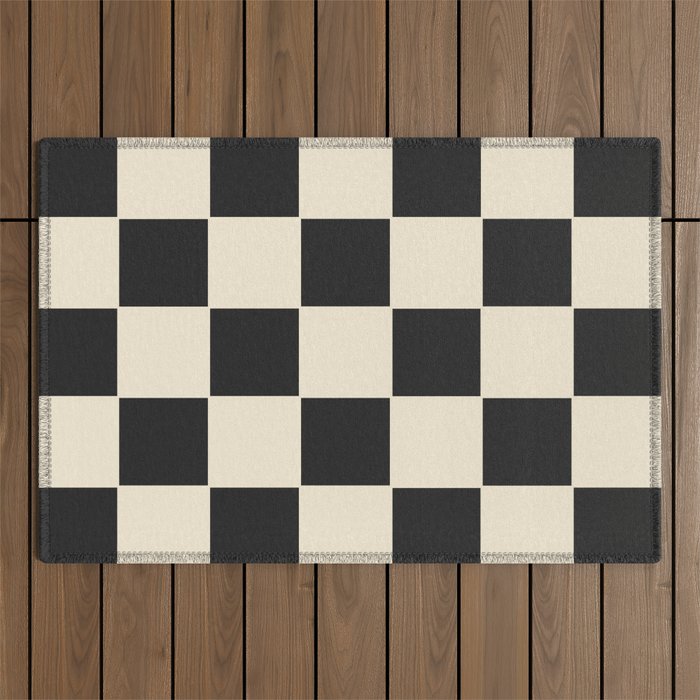 Beige & Black Check, Modern Checkerboard  Outdoor Rug Gallery Image 1