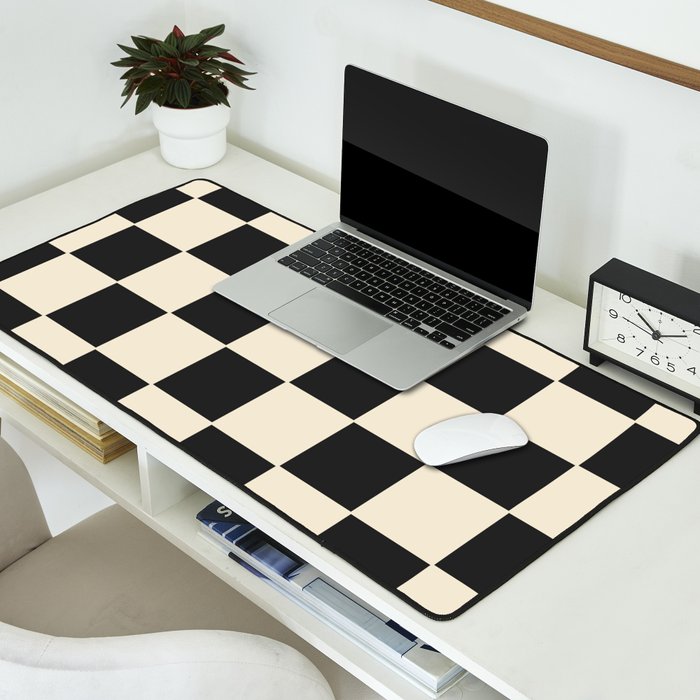 Beige & Black Check, Modern Checkerboard  Desk Mat Gallery Image 2