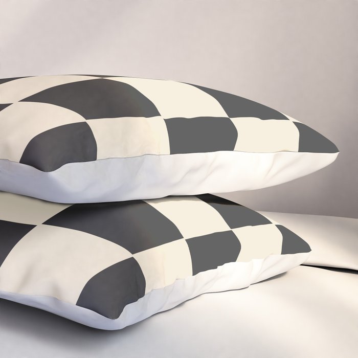 Beige & Black Check, Modern Checkerboard  Pillow Sham Gallery Image 3