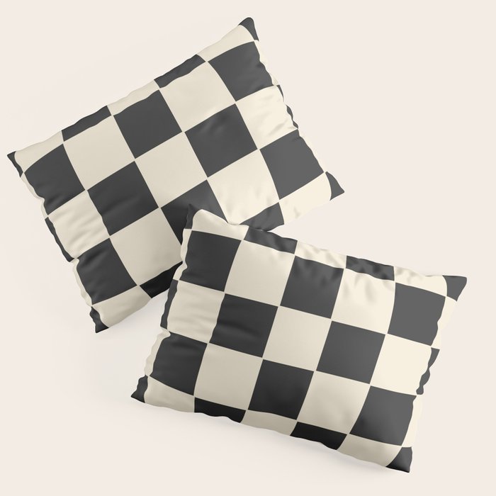 Beige & Black Check, Modern Checkerboard  Pillow Sham Gallery Image 1