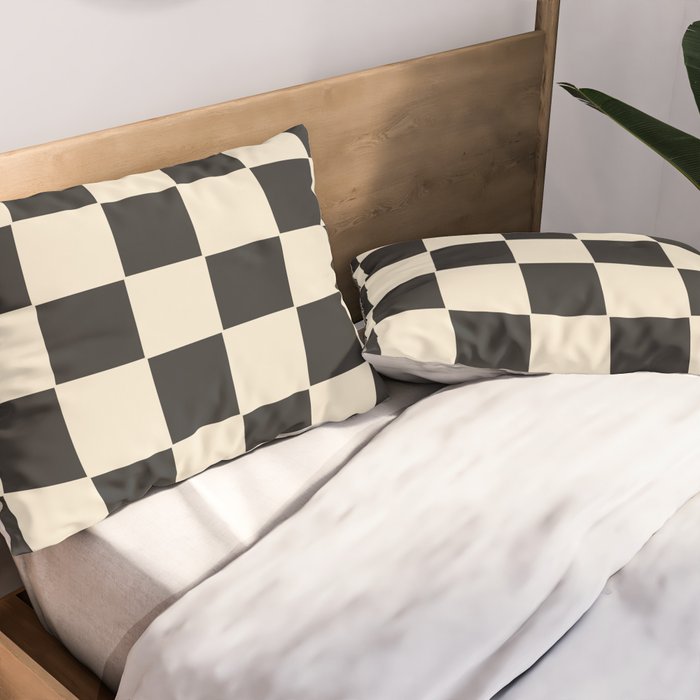 Beige & Black Check, Modern Checkerboard  Pillow Sham Gallery Image 2