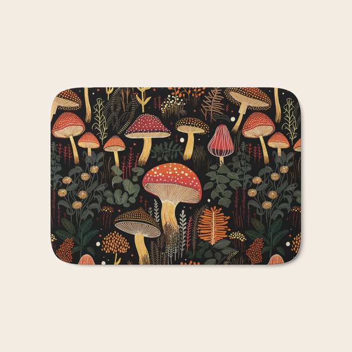Dark Forest Magic Mushrooms Art Bath Mat Gallery Image 1