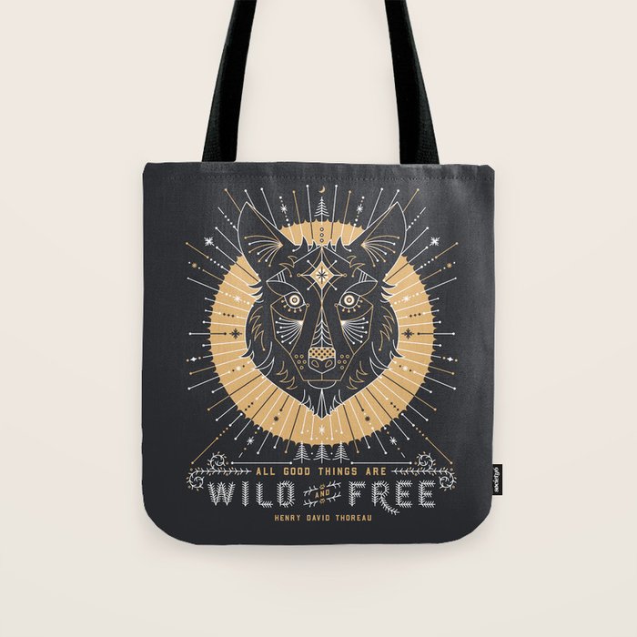 Wild & Free Wolf - Gold & Grey Tote Bag Gallery Image 1