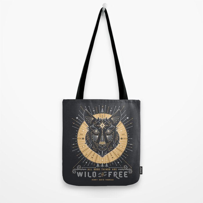Wild & Free Wolf - Gold & Grey Tote Bag Gallery Image 2