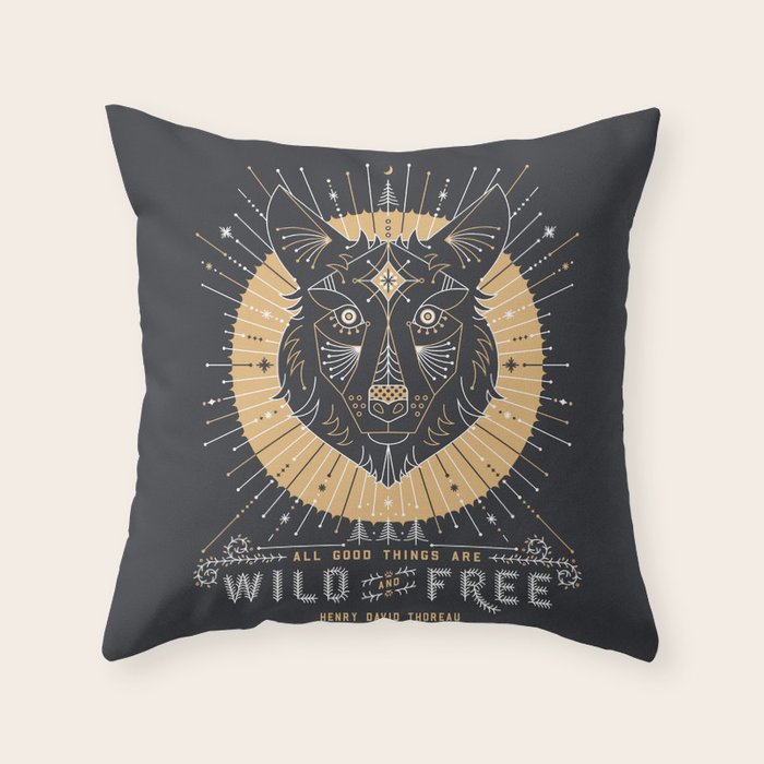 Wild & Free Wolf - Gold & Grey Throw Pillow Gallery Image 6