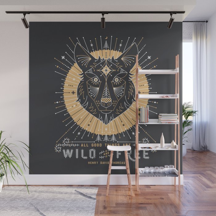 Wild & Free Wolf - Gold & Grey Wall Mural Gallery Image 1