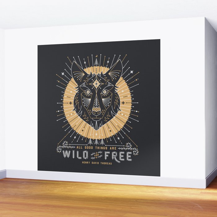Wild & Free Wolf - Gold & Grey Wall Mural Gallery Image 2
