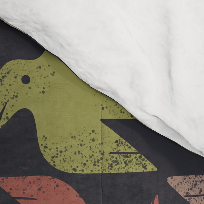 Midcentury Bird Grid (Charcoal) Comforter Gallery Image 4