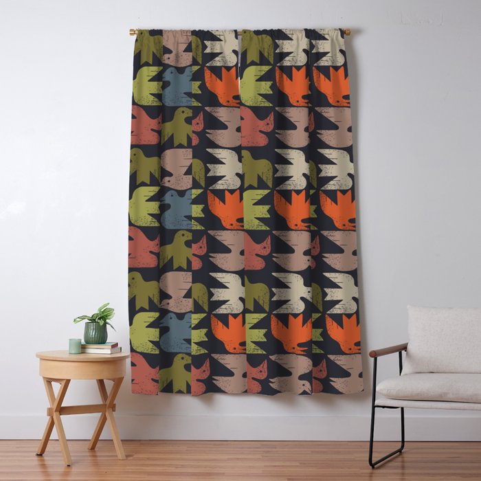 Midcentury Bird Grid (Charcoal) Window Curtain Gallery Image 5