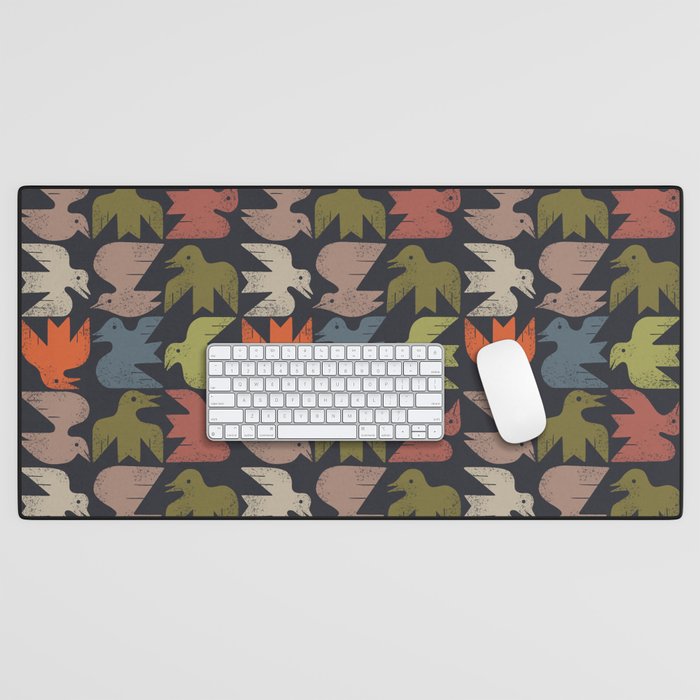 Midcentury Bird Grid (Charcoal) Desk Mat Gallery Image 1