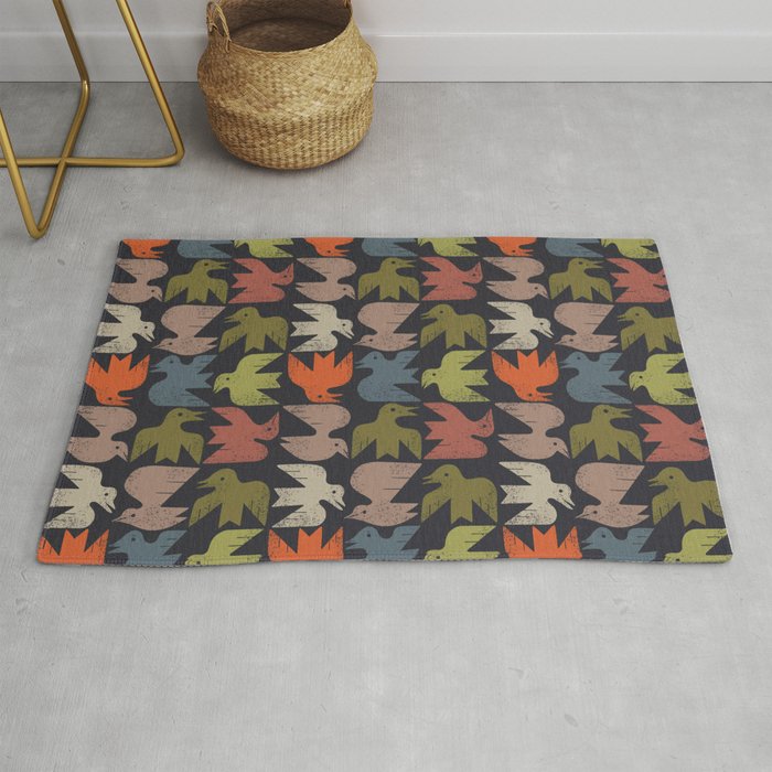Midcentury Bird Grid (Charcoal) Rug Gallery Image 1
